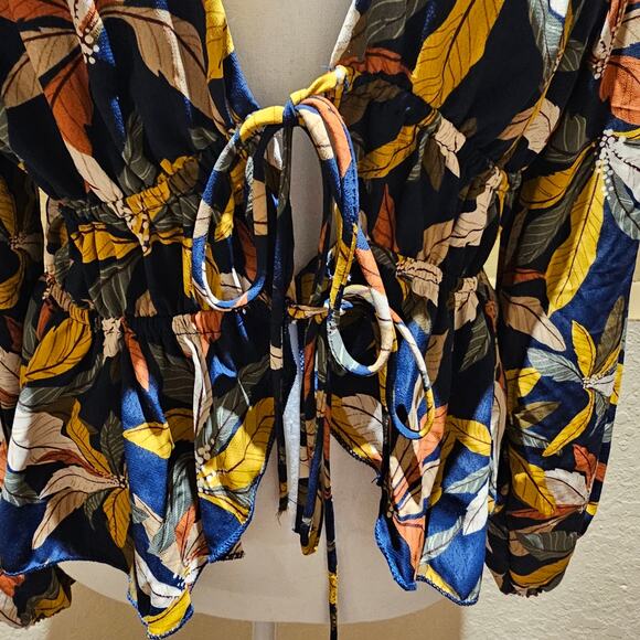 Endless Blue L Boho Blouse Navy  Cottagecore Peplum Vintage Inspired Festival - Picture 5 of 13